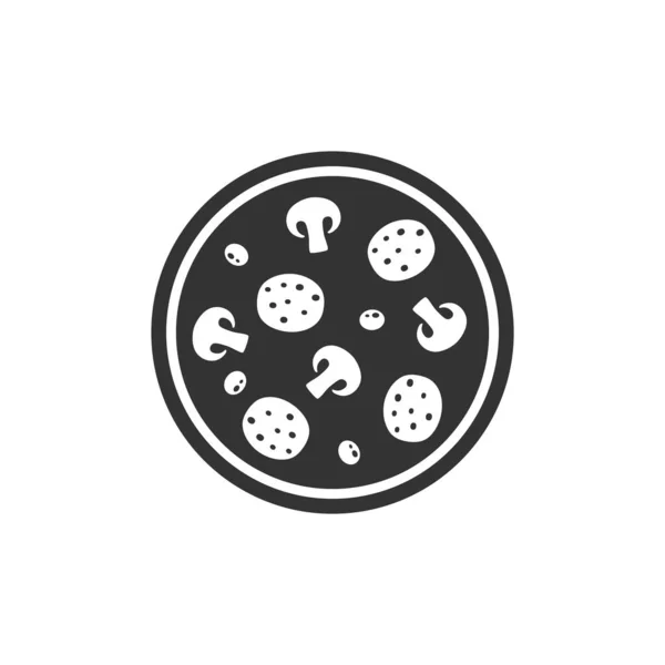 Pizza Redonda Icono Vector Simple Símbolo Pizza Negra Con Salami — Vector de stock