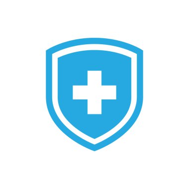 Tıbbi işaretli vektör ikonu olan kalkan. Mavi hastane ya da tıp sembolü.