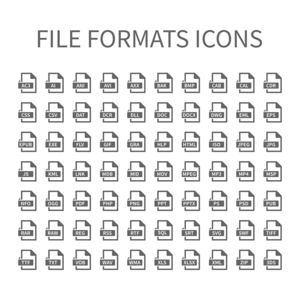 Tipo Arquivo Ícones Vetoriais Conjunto Ícone Formato Arquivo Botões Arquivos — Vetor de Stock