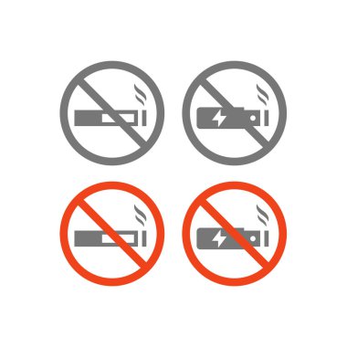 Sigara ve vaping vektör ikonu seti yok. Elektronik sigara kırmızı işaret simgesi yok.