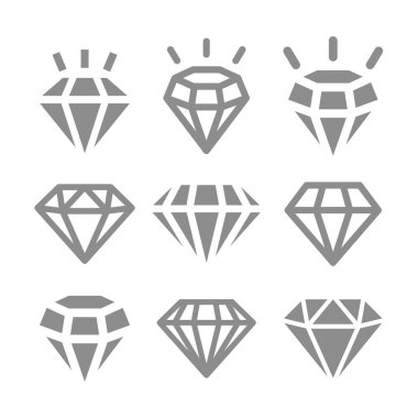 Parlak elmas, çizgi ve doldurulmuş vektör simgesi seti. Parlak, parlak kristal simgeler.
