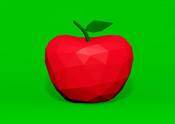 Närbild Låg Poly Apple Isolerad Grön Bakgrund Illustration — Stockfoto