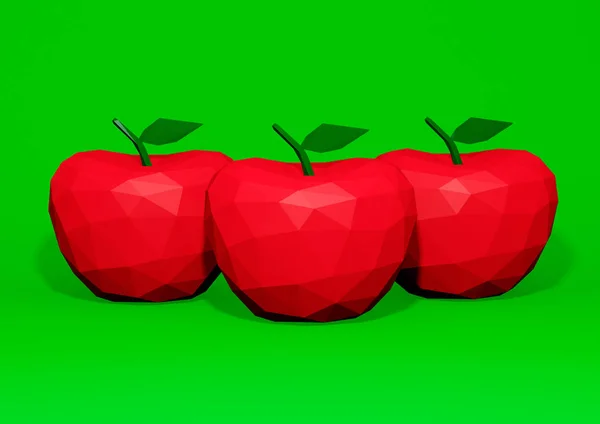 Close Low Poly Apple Isolated Green Background Illustration — Stock Photo, Image