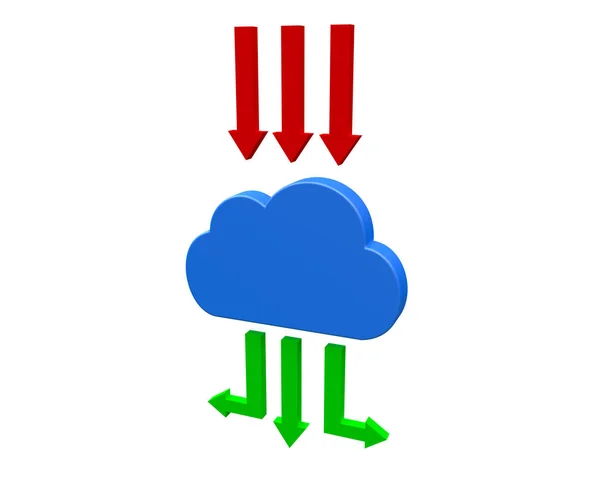 cloud data storage, wireless data input and output, global communication, 3D illustration