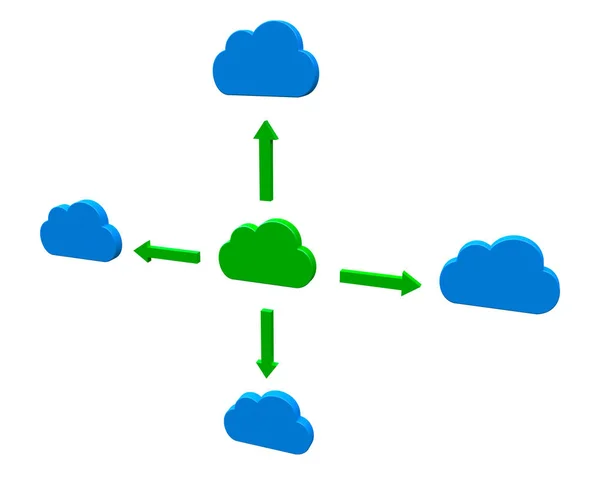 cloud data storage, wireless data input and output, global communication, 3D illustration