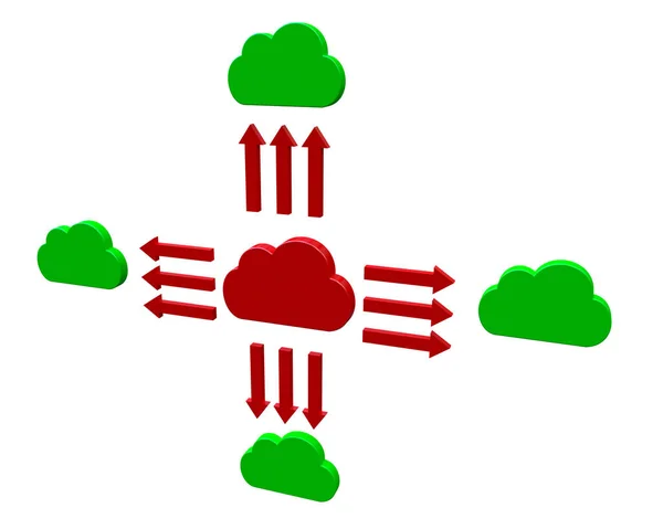 cloud data storage, wireless data input and output, global communication, 3D illustration