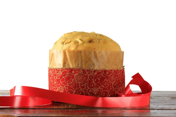 Panettone Decorative Food Wooden Table White Background Front View — Stock Photo, Image