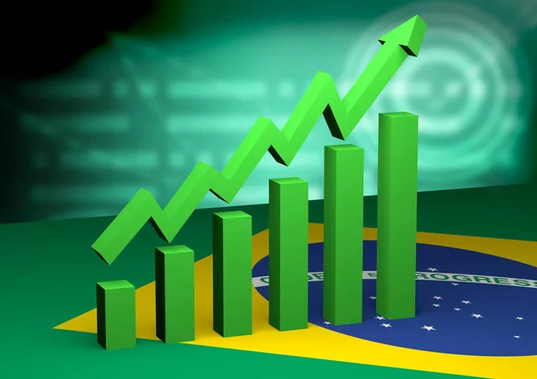 graph in bars with arrow indicating economic growth in Brazil. New Brazilian government. 3D illustration