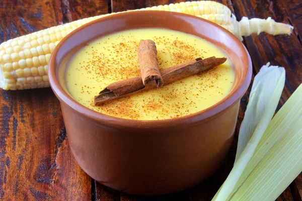 Curau Crème Van Zoete Maïs Dessert Typische Braziliaanse Gerechten Met — Stockfoto