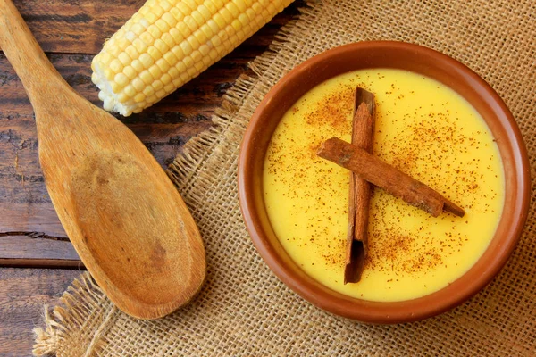 Curau Creme Milho Doce Sobremesa Típica Culinária Brasileira Com Canela — Fotografia de Stock