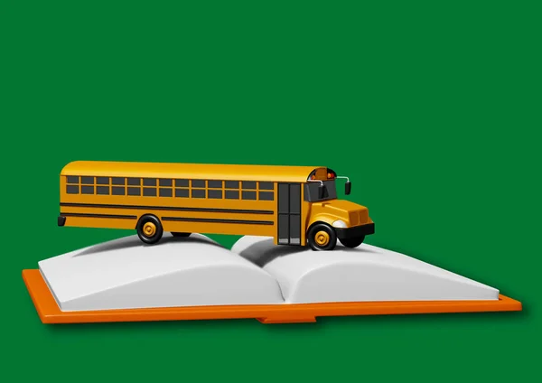 青の背景に分離された本スクールバス 学校のコンセプトです レンダリング — ストック写真