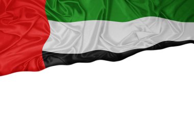 Birleşik Arap Emirlikleri bayrağı açık havada beyaz arka plan ile çekilen. Birleşik Arap Emirlikleri günü kutlama. Önden Görünüm