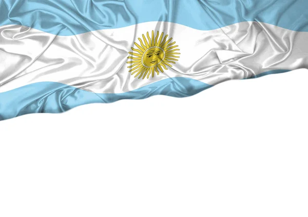 National flag of Argentina hoisted outdoors with white background. Argentina Day Celebration. Front view