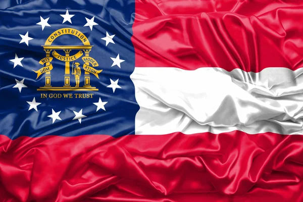 Flag of Georgia state of United States of America on soft and smooth silk texture — Stock Photo, Image