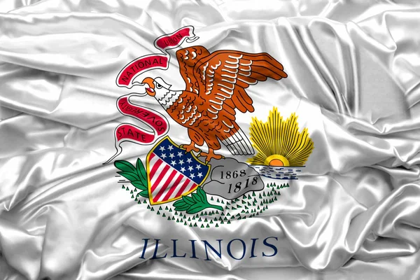 Flag of Illinois state of United States of America on soft and smooth silk texture — Stock Photo, Image