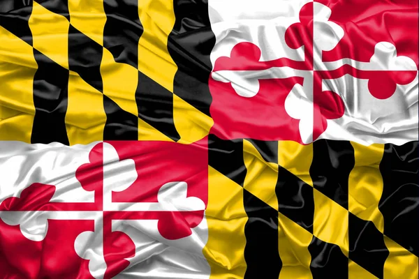 Flagge von Maryland State of United States of America auf weicher und glatter Seidentextur — Stockfoto