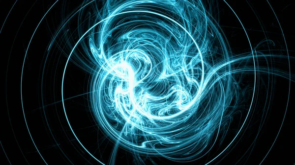 Bright blue electromagnetic field in space isolated on black background.
