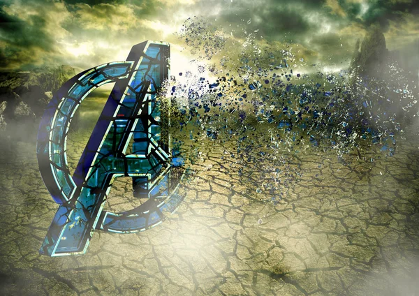 10 Nisan 2019, Brezilya. Avengers Endgame film tarzında dijital olarak oluşturulan parçalanan daire ile Mektup A