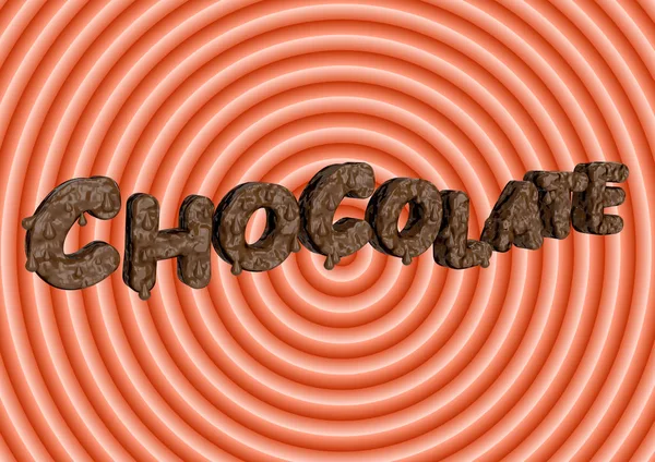 Слово шоколад, написаний з кремовою типографією, як цукерковий сироп на круговому фоні — стокове фото