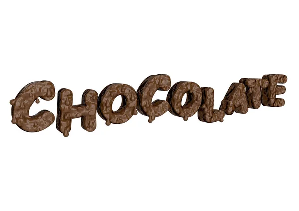Слово шоколад, написаний з кремовою типографією як солодкий сироп на білому тлі — стокове фото