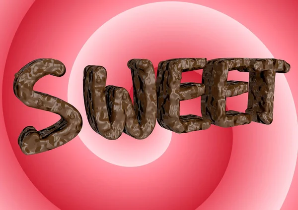 Sweet word written with creamy chocolate lettering on pink spiral background — Stock Photo, Image