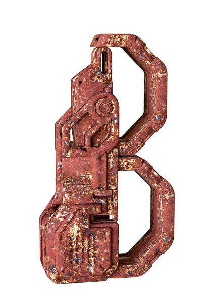 アルファベットの文字B、老化した鉄の機械部分で構築されたタイポグラフィ。3d レンダリング — ストック写真