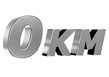 0 kilometer lettering on white background. 0km is the designation of new cars that have not yet driven on roads clipart