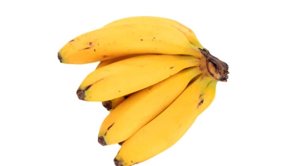 Bunch Ripe Bananas Isolated Rotating White Background Top View — Stock Video