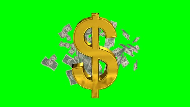 Animación Billetes Dólar Volando Detrás Símbolo Pantalla Verde Concepto Negocio — Vídeo de stock