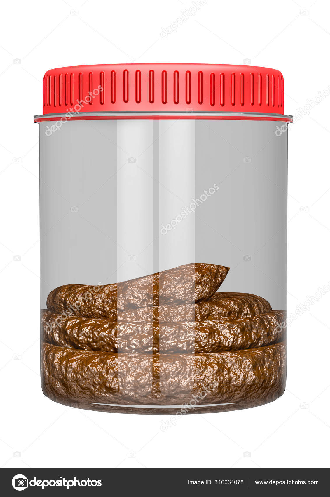 Sample of human feces in isolated bottle for laboratory examination and