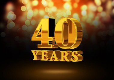 Kırk yıl dönümü altın 3D şık bir bokeh arka planda izole. 3B görüntüleme