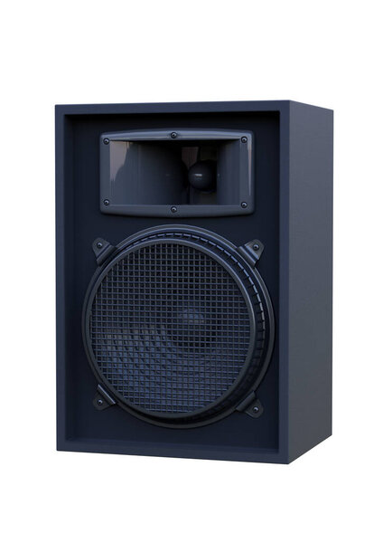 Professional black speaker with subwoofer, acoustic system with multimedia speakers isolated on white background. 3D rendering