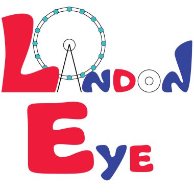 London Eye harfleri resimli. Londra 'nın bakış açısı. Vektör düz biçim çizimi