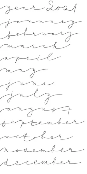 List Months Names Calligraphic Style Imitation Handwritten Font Decoration Calendars — Stock Vector