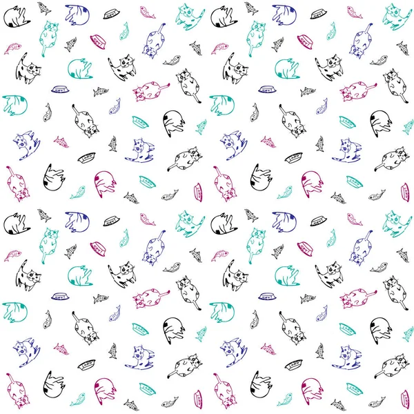 House Cat Seamless Pattern Cute Cat Illustrations White Background Gift — Stock Vector