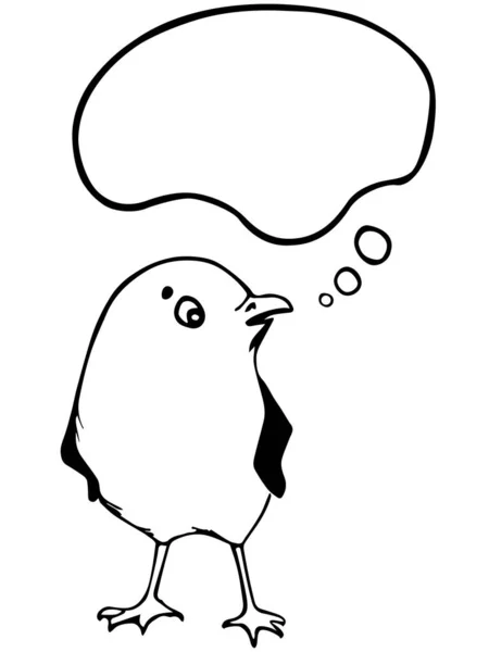 一只海鸥的矢量绘图在想什么 带有空白语音泡沫的黑色轮廓图 — 图库矢量图片