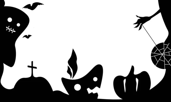 Halloween Banner Template Black Spooky Silhouettes Cute Black Illustration Isolated — Stock Vector