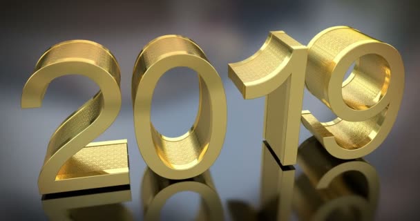 2019 New Year Shining Golden Animation Gray — Stock Video