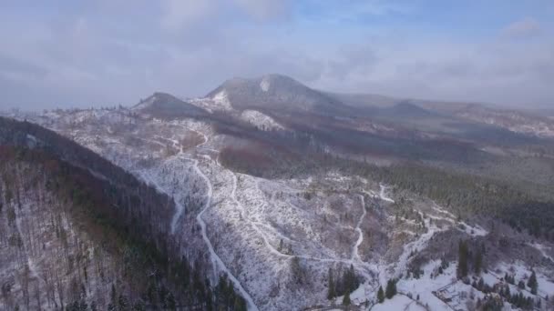 Luchtfoto Beelden Van Prachtige Winterlandschap Bergen — Stockvideo