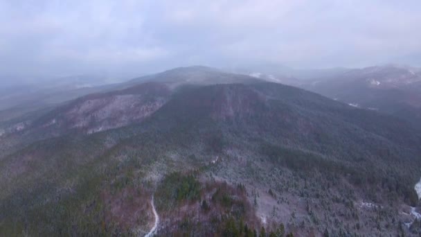 Aerial Video Winter Panorama Mountains Cloudy Day — Stock Video