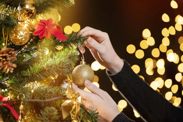 Kız bir Noel ağacı süsle 