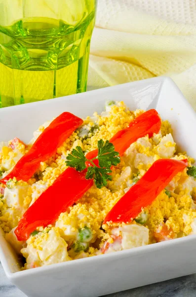 Spanish Tapas Russian Salad Ceramic Plate Ensaladilla Rusa Also Know — Stock Photo, Image