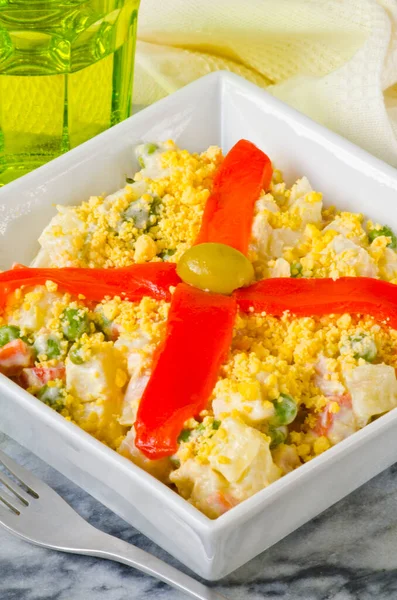 Spanish Tapas Russian Salad Ceramic Plate Ensaladilla Rusa Also Know — Stock Photo, Image