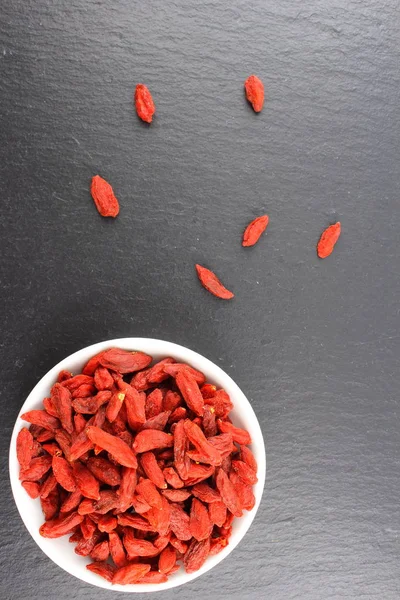 Composition Dried Goji Berries Small White Bowl — Stock Photo, Image