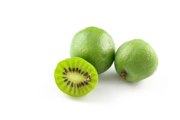 Sammansättning Färska Härdiga Kiwifrukter Isolerade Vit Kopia Utrymme Royaltyfria Stockfoton