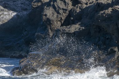 Güzel bir deniz kıyısı. Dalga. Kaya. Sprey