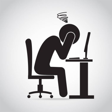 Adam baş ağrısı ağrı simgesi. Adam bir iş simgesiyle endişeli. Office sendromu simge işareti tasarlamak