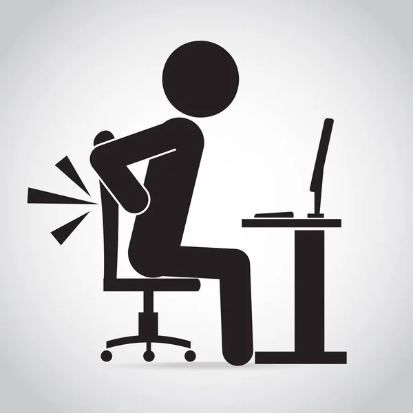 Man Rugpijn Pictogram Office Syndroom Pictogram Teken Illustratie — Stockvector