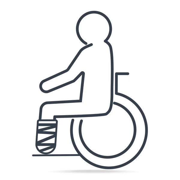 Injury Man Bandage Sitting Wheelchair Icon Medical Sign Simple Line — Stock Vector