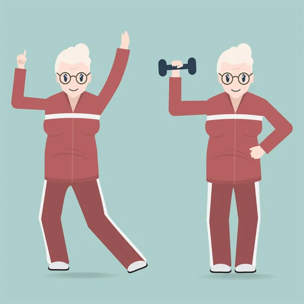 Elderly Woman Couple Exercise Icon Health Care Elderly Concept — Stock Vector